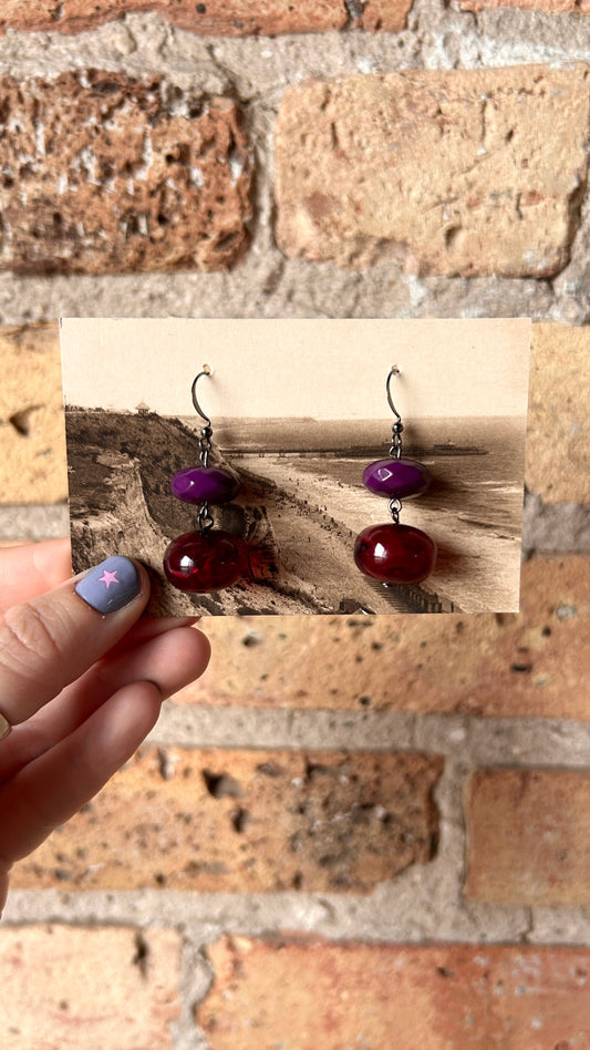 vintage purple + maroon bead dangle earrings