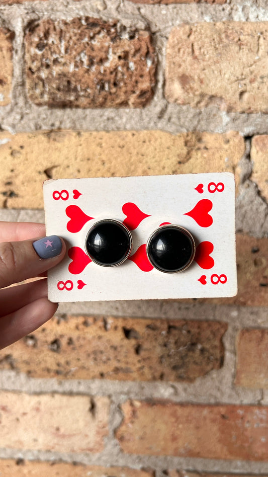 vintage silver + black circle stud earrings